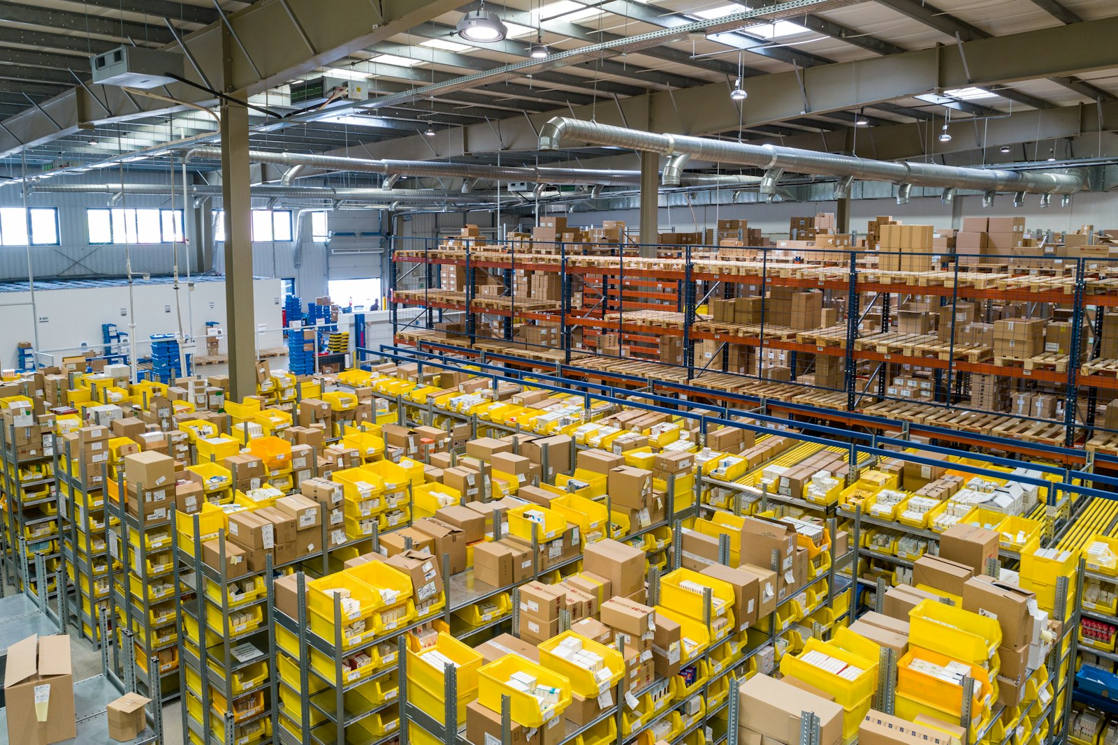 An industrial distribution warehouse with pallet racking