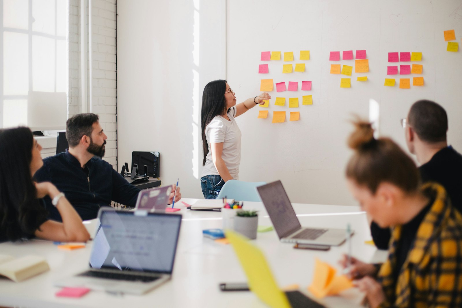 A small team mapping accounts together at a whiteboard